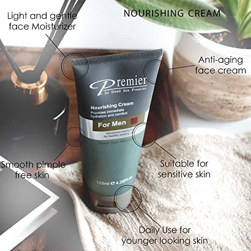 Premier Dead Sea Men's Skincare Gift Set, 3-Pack: Nourishing Cream, Shaving Cream, Facial Cleanser for Men, Sensitive Skin, Anti-Wrinkle, Daily Use