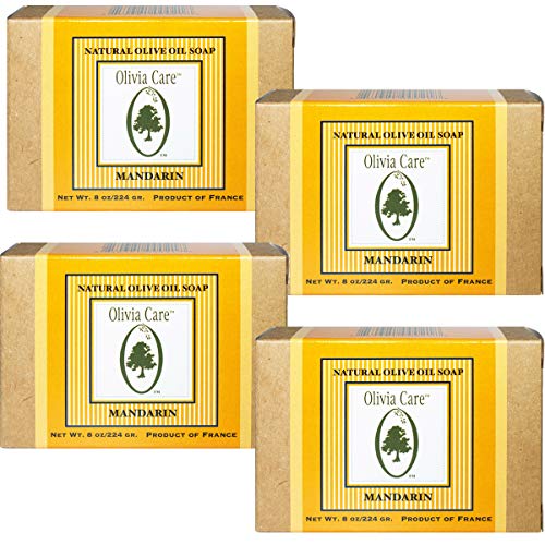Olivia Care Mandarin & Olive Oil Organic Vegan Bath Bar Soap Pack of 4 - 8oz Each