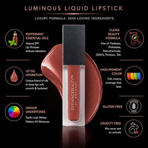 Iconic Defiance Beauty Luminous Liquid Lipstick & Clear Lip Gloss Set - Long Lasting, Pink Undertones, High Comfort