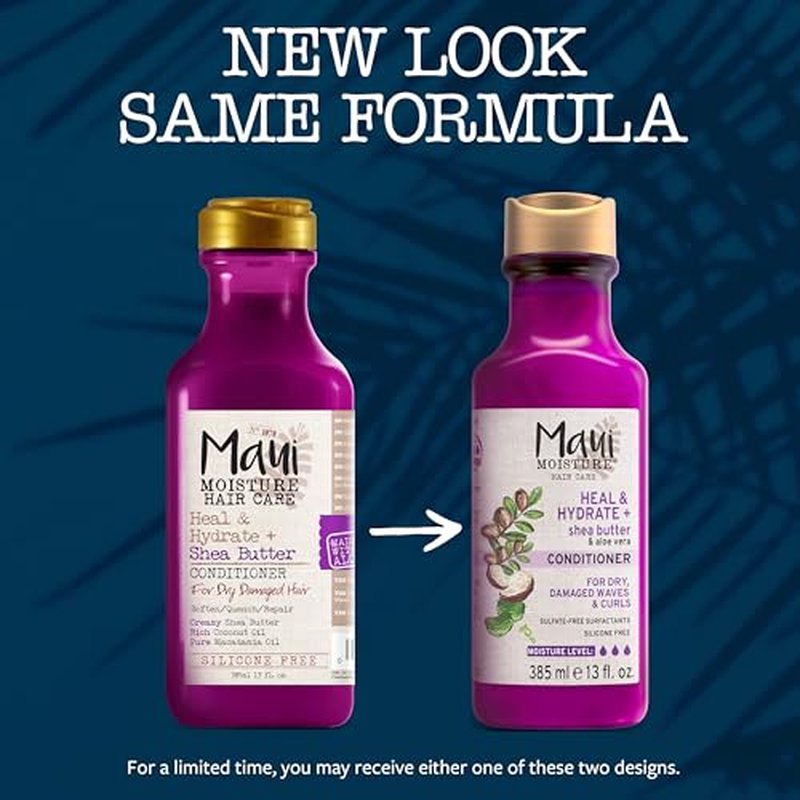 Maui Moisture Heal & Hydrate + Shea Butter Conditioner to Repair & Deeply Moisturize Tight Curly Hair with Coconut & Macademia Oils, Vegan, Silicone, Paraben & Sulfate-Free, 13 fl oz (Pack of 2)