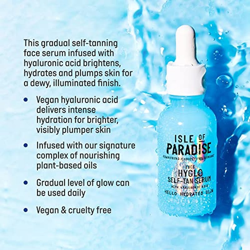 Isle of Paradise Hyglo Self-Tan Serum, Hyaluronic Acid Face Tanning Formula, Hydrating Skincare Ingredients, Enhance Radiance, Vegan Gradual Tan Serum, 1.01 fl. Oz
