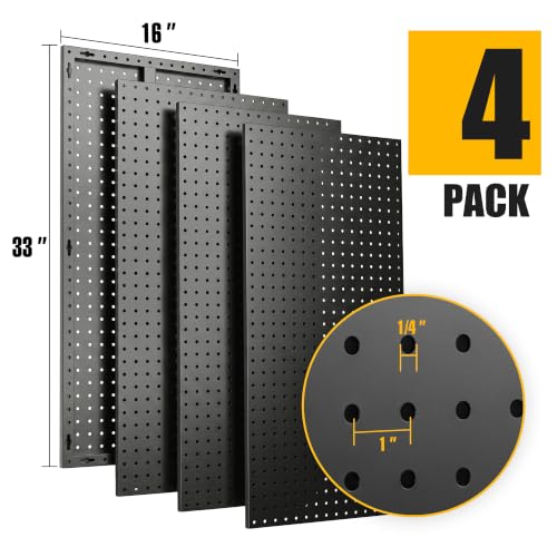 4 Pcs Black Pegboard Panels 16x33in - 100 lb Capacity Wall Organizer (4-Pack)