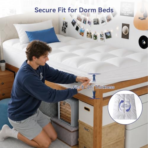 ELEMUSE Twin XL Mattress Topper White Thick Pillow Top Bed Pad for Dorm Bed