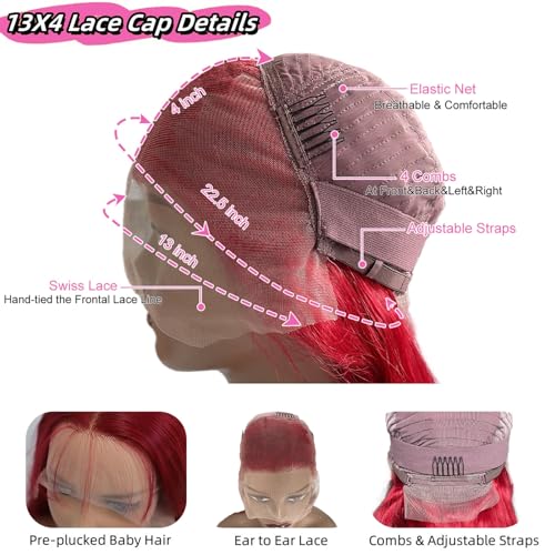 Red Lace Front Human Hair Wigs 20 Inch Body Wave - Dorashion