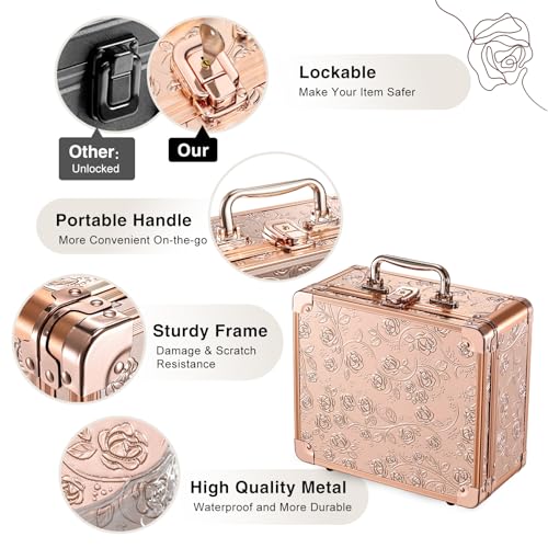 Faquenc Rose Gold Floral Makeup Bag with LED Mirror – 3-Color Lighted Travel Case