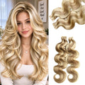 Balayage Ash Brown to Medium Blonde Tape-In Hair Extensions 18 Inch, Curly Wavy Body Wave, Seamless Human Hair, 40g