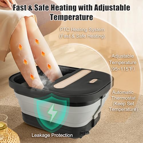 Collapsible Foot Spa Bath with Heat, Bubble Jets, Massage & Pumice Stone