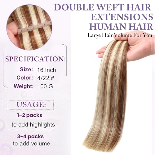 Poetically 16 Inch Brown Highlighted Golden Blonde Butterfly Weft Hair Extensions - 100g Human Hair