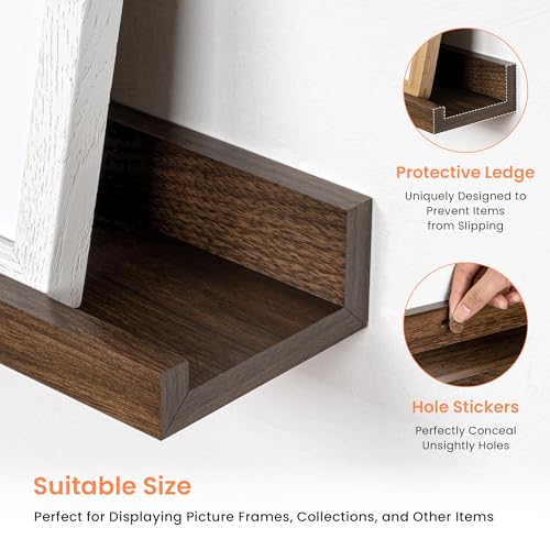 Walnut 72-Inch Picture Ledge Shelf Set of 2 - Floating Wall Shelves for Photos & Display