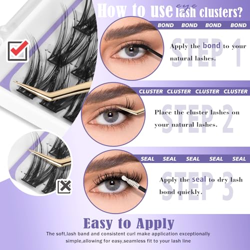 Lash Clusters Manga Lash Clusters DIY Lashes Extensions Kit Soft Natural Eyelashes 10-18mm Individual Lashes 168 pcs Super Thin Band Eyelashes