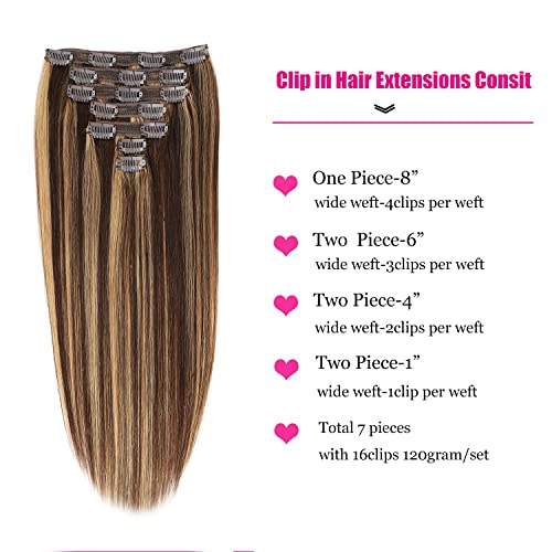 Clip in Hair Extensions P4/27 14 Inch Thick Remy Human Hair Set - Brazilian Straight