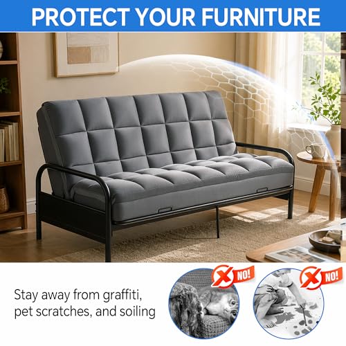HOMBYS Full Size Fitted Futon Mattress Cover with Anti-Slip Elastic, Support Foam Blend, Soft Velvet Grey