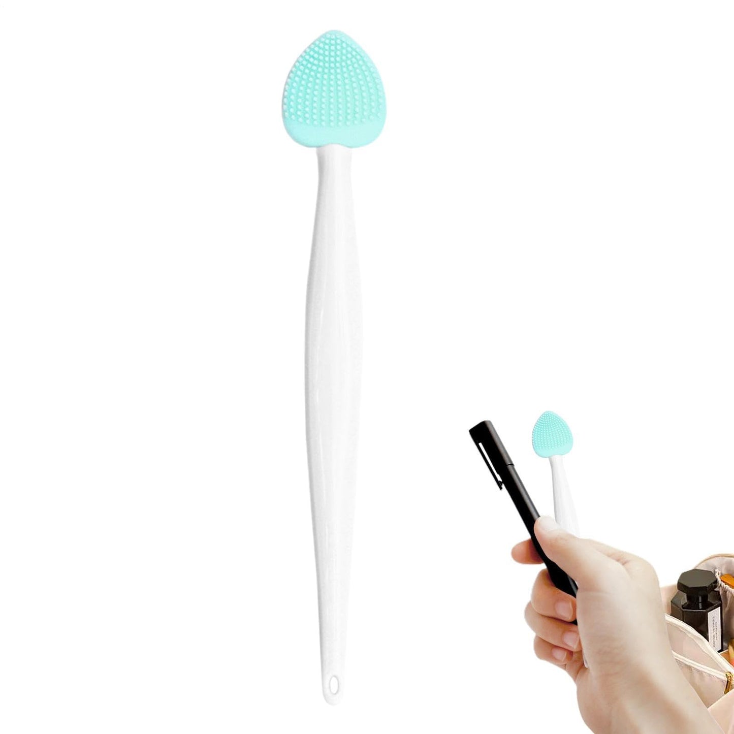 Pore Cleaning Brush, Nose Pore Scrubber for Black Heads, Heart Shaped Porecleaning Silicone Brush, Gentle PoreCleaning Remover Tool, Handheld Double Sided Cleaning Fine Brushs for Face, Lip(blue01)