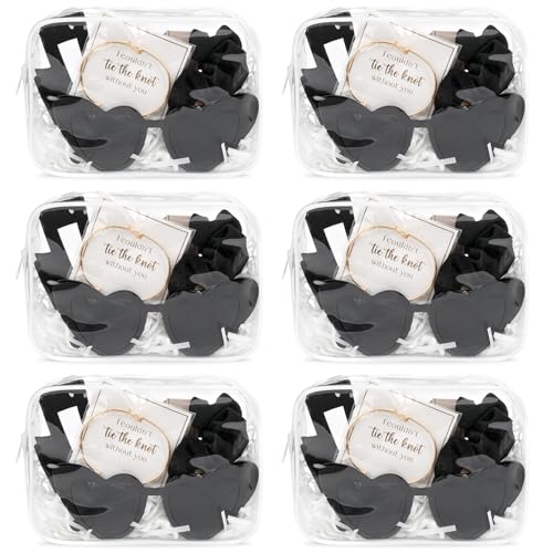 Bridesmaid Proposal Gift Set with Clear Makeup Bag, Scrunchies & Accessories - Black, 6 Sets