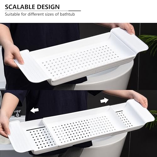 Stretchable Plastic Bath Tub Tray - Anti-Slip Bathtub Caddy White