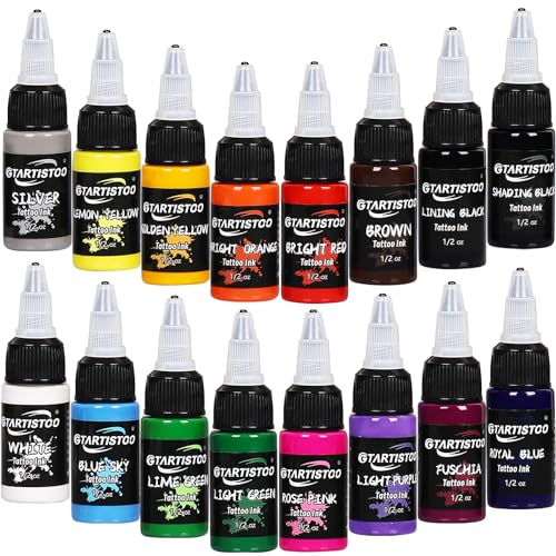 GTARTISTOO 16-Color Tattoo Ink Set 15ml Permanent Pigment Supplies for Beginners