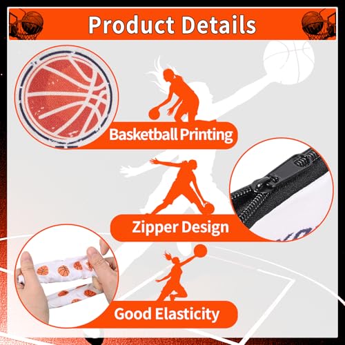 12 Pcs Basketball Makeup Bag & 12 PCS Sport Elastic Scrunchies Gifts Stuff Set Portable Travel Cosmetic Bags with Zipper Elastic Hair Bands Basketball Accessories for Girls (White)