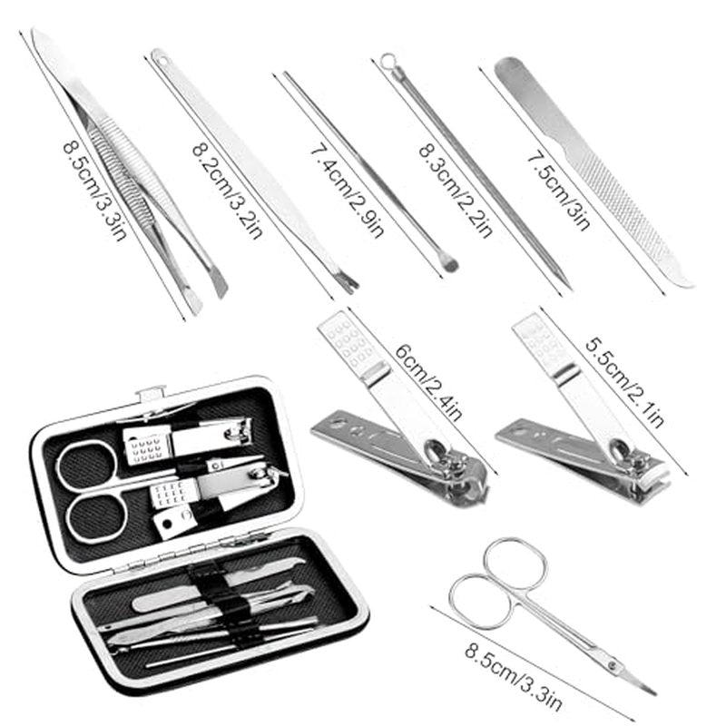 12pack Manicure Set in Bulk, Nail Clippers Kit Stainless Steel Fingernail Clippers Set, Sturdy Nail Tip Cutter Trimmers Professional Grooming Toenail Clippers Personal Pedicure Kits (8-in-1, Black)