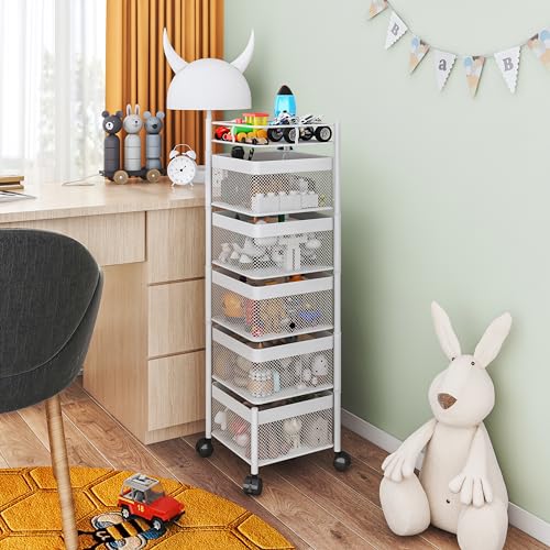 White 5-Tier Rotating Kitchen & Bathroom Storage Cart - No Assembly