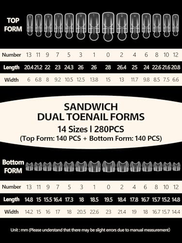 Clear Sandwich Toe Nail Dual Forms Kit - 280PCS Reusable Nail Extension Molds