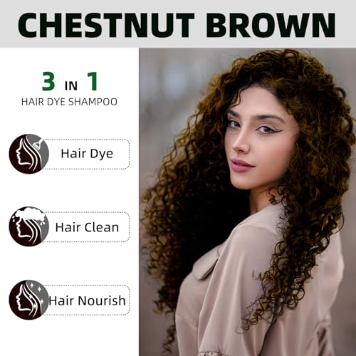 MOISTAR Chestnut Brown Hair Color Shampoo 3-in-1 Tinted Hair Dye for Gray Hair Coverage 500ML