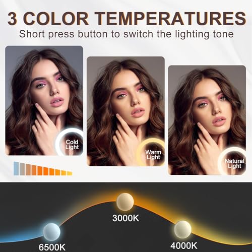 Hasipu LED Makeup Mirror with Bluetooth Speaker, 10.6" x 14" Hollywood Vanity Mirror with Lights, Rounded Rectangle White Frame, 3 Modes Light, Smart Touch Control Dimmable, 360¡ÆRotation