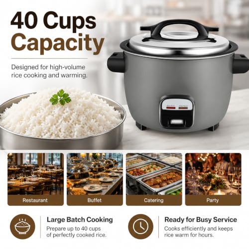 40 Cup Commercial Rice Cooker and Warmer with Non-Stick Pot