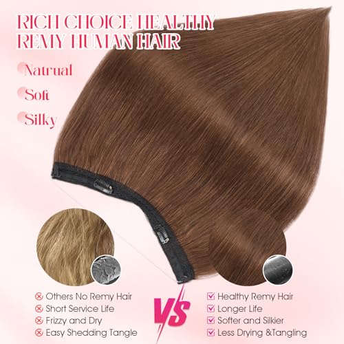 Remy Human Hair Halo Extensions 12 Inch Medium Brown 65g - Invisible Wire Clip-In
