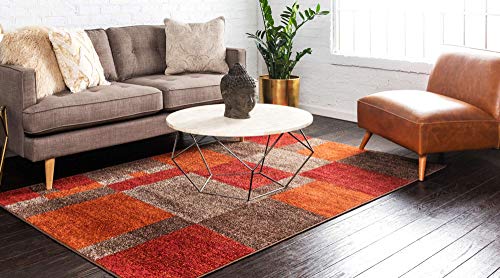 5'1'' x 8' Area Rug - Modern Abstract Multi Beige Dark Brown Patchwork