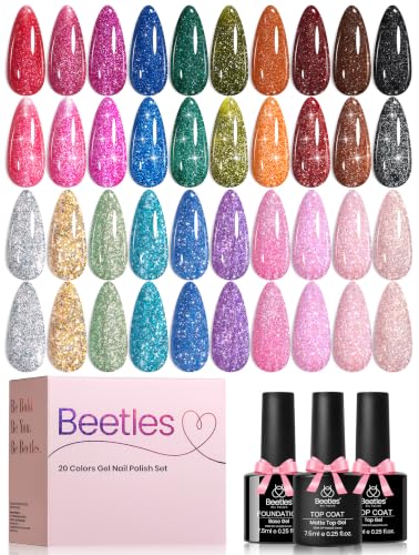 Beetles Glitter Gel Nail Polish Set - Party Auras 20 Colors with Top Coats