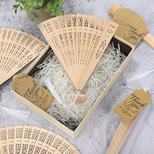 Wooden Folding Hand Fans 8-Inch Sandalwood Vintage Chinese Fans with Tassels & Gift Set