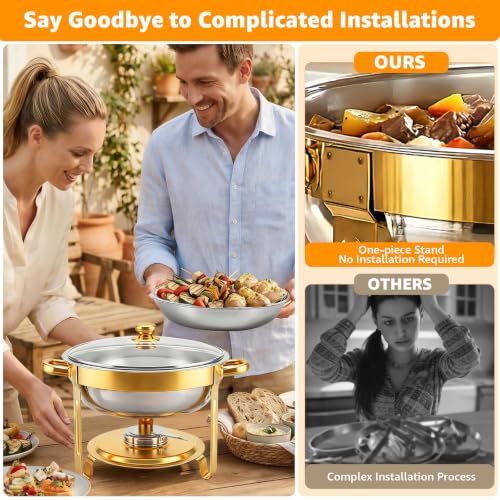 Gold 4-Pack 5QT Chafing Dishes for Buffet with Installation-Free Stands