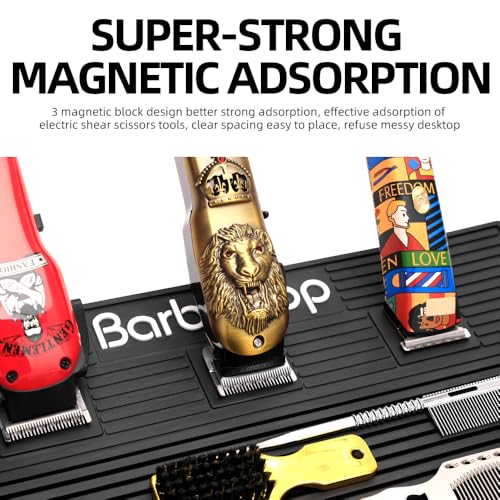 Magnetic Barber Organizer Mat with 3 Slots - Professional Salon Tool Station, 16.5x12.5, Non-Slip Silicone