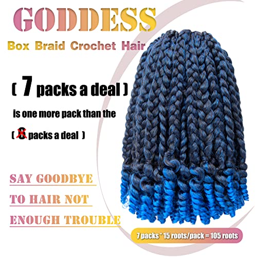 10 Inch Blue Goddess Box Braid Crochet Hair 7 Packs Ombre Synthetic Extensions