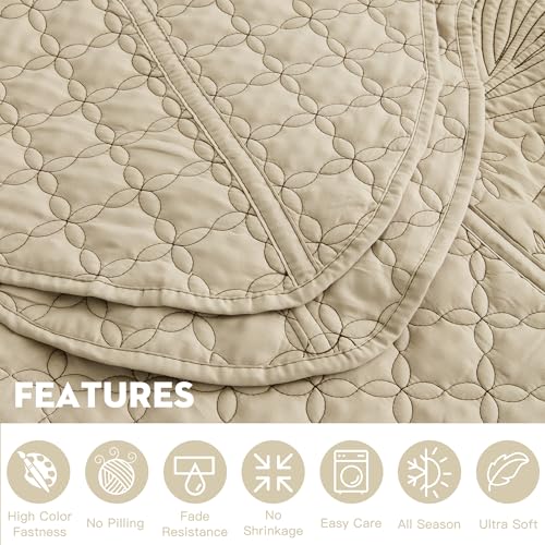 CHIXIN Queen Size Botanical Leaves Quilt Set with Reversible Coverlet & Shams, Lightweight Bedspread, Taupe, 5 Pieces
