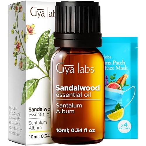 Sandalwood Essential Oils for Diffuser & Patchouli Essential Oil for Diffuser Set - Aromatherapy Grade Essential Oils Set - 2x0.34 fl oz - Gya Labs