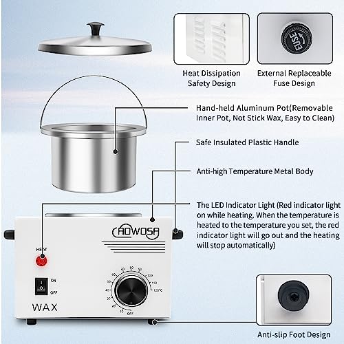White Single Pot Wax Heater Machine for Hair Removal with Adjustable Temperature & 50 Wax Sticks