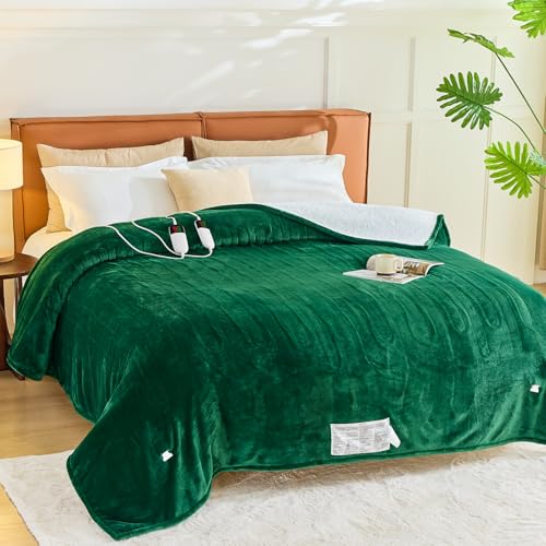 Moss King Size Electric Heated Blanket with Dual Control, 10 Levels & Auto Off