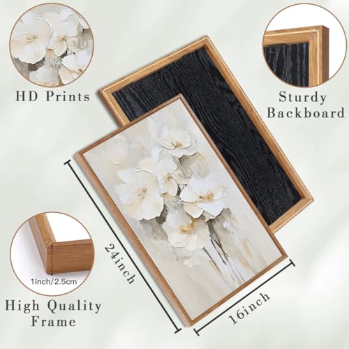 Neutral Floral Wall Art Set of 3 - 16x24 Inch Canvas Wall Decor for Living Room & Bedroom - Variation: 24L x 16W
