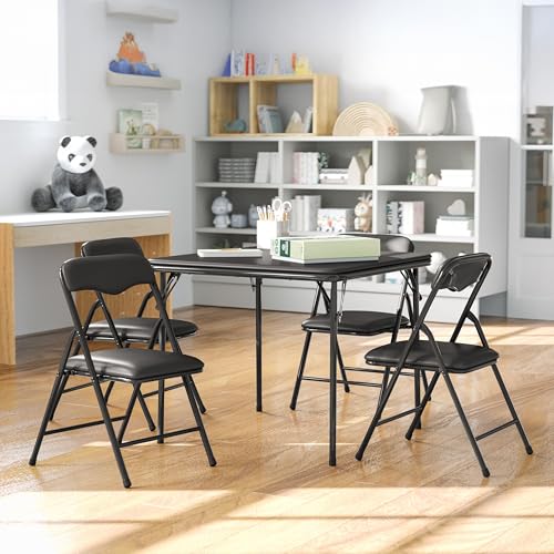 Kids Folding Table and Chair Set 24x24 Black, 5-Piece Preschool Furniture