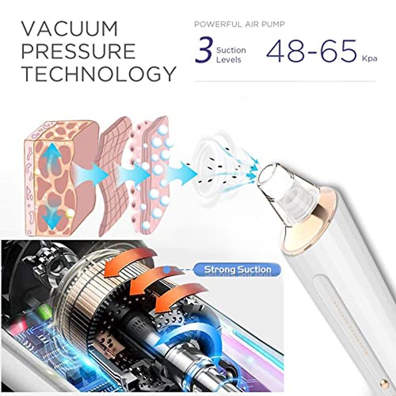 Blackhead Remover Pore Vacuum,Newest Upgraded USB Rechargeable Facial Pore Cleaner Blackhead Removal Kit with 3 Suction Power,5 Probes Black Head Extractions Tool for Women & Men