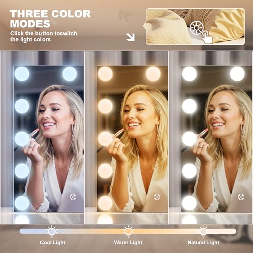 MINISO Vanity Mirror with Lights - 10.6" x 13.8" Hollywood Makeup Mirror with Adjustable Brightness,3 Modes Light