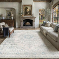 8x10 Blue Washable Neutral Area Rug for Living Room - Non-Slip, Soft