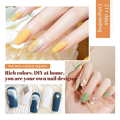 JODSONE 60 PCS Gel Nail Polish Starter Kit 55 Color Combination of Light and Dark Colors Emerald Green Klein Blue Soak off No Wipe Base Coat Matte and Glossy Top Coat Nail Gel Kit
