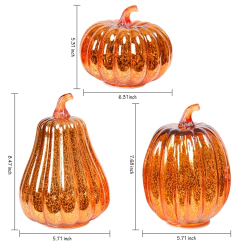 Orange Mercury Glass Pumpkin Light Set - 3 Pack Fall Halloween Porch Decor