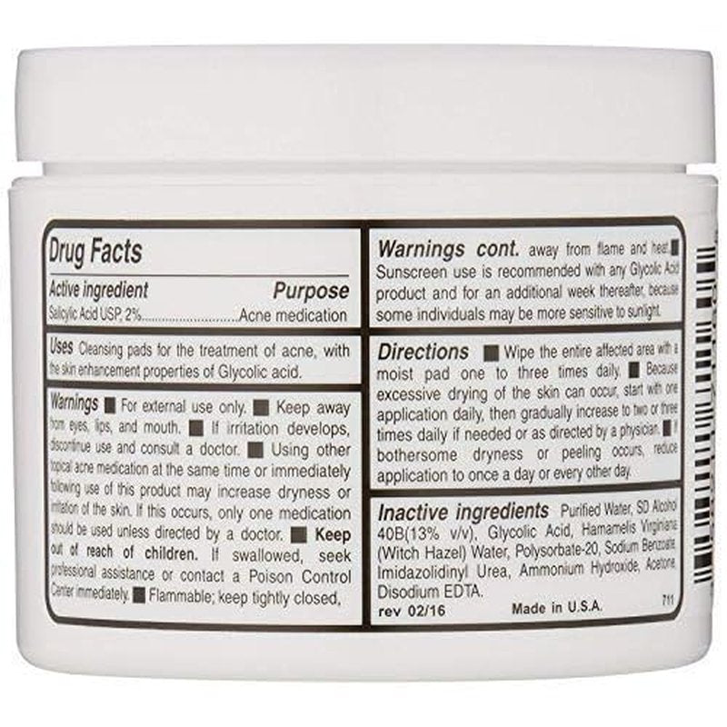 5% Glycolic Acid + 2% Salicylic Acid AHA/BHA ACNE Treatment - Witch Hazel Pads - ACNE Solutions - For Facial Exfoliating And Smoother Looking Skin, 60 Face Pads