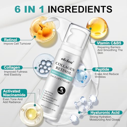 Instant Face Lift Cream - Face and Neck Firming and Tightening Cream with Collagen & Retinol, 6-in-1 Hydrating Neck Firming C-ream | Fast-Absorbing, Visibly Smoothing Lines