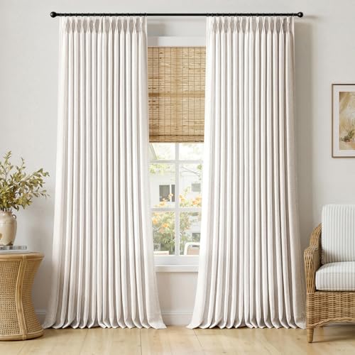 MIULEE 102-Inch Natural Linen Curtains 2 Panels, Thick Pleated Drapes, 40"W x 102"L