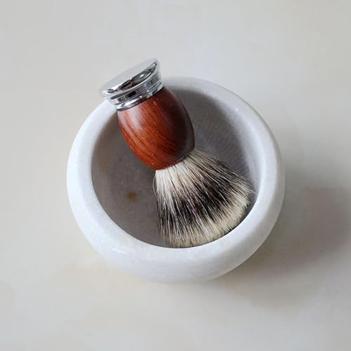 Shaving Soap & Cream Bowl for Men, Natural White Marble Stone, Heat Preservation, Easier to Whip Up a Fantastic Foam with Interior Micro-ridges, Art of Shave Lather bowl ¡¦