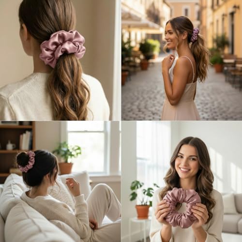 Oversized Mulberry Silk Pillow Scrunchie Air - Dusty Rose, 1Pc - No Crease Hair Tie